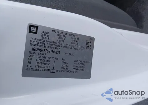 2016 Chevrolet Express 2500 Work Van из США, поврежденный, VIN 1GCWGAFF6G1305935